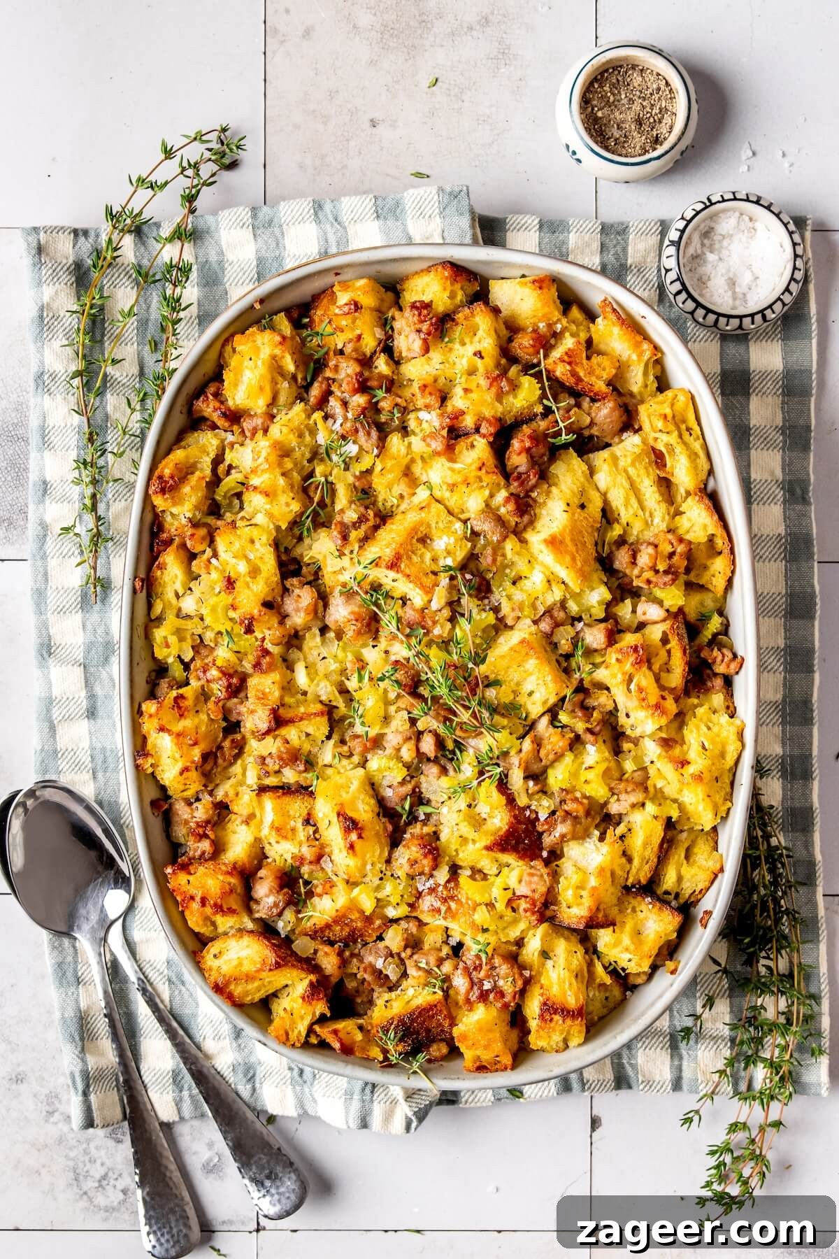 Close-up of Sourdough Stuffing with Sausage