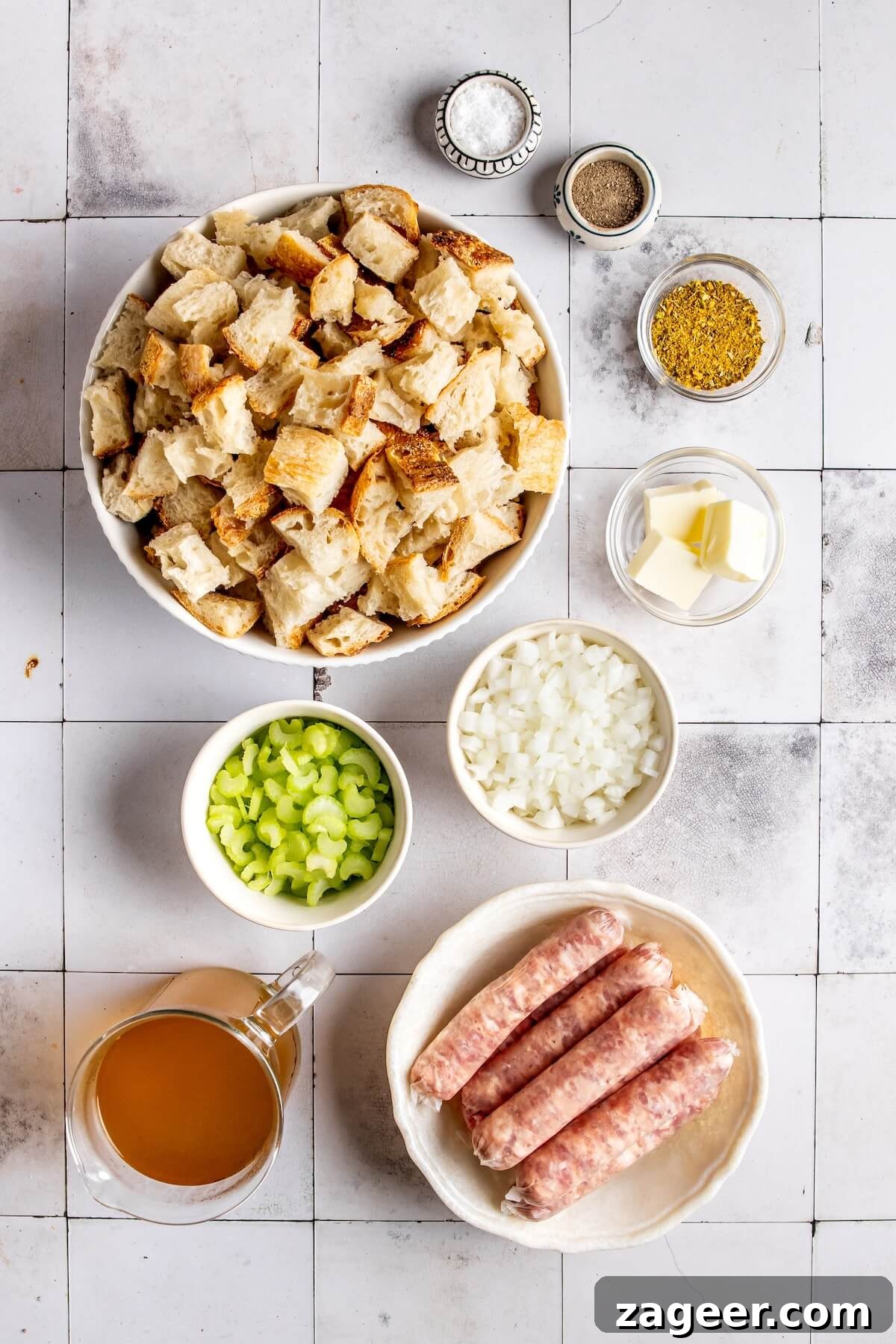 Fresh ingredients for homemade sourdough stuffing