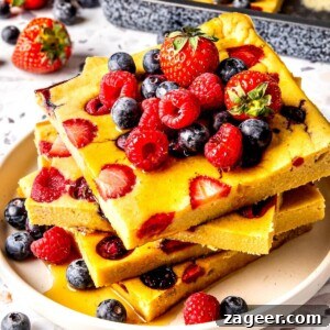Finished Gluten-Free Sheet Pan Pancakes cut into squares.