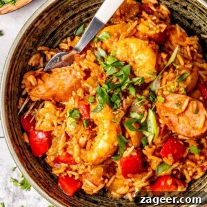 Delicious One Pot Cajun Shrimp and Sausage served in a bowl, ready to eat