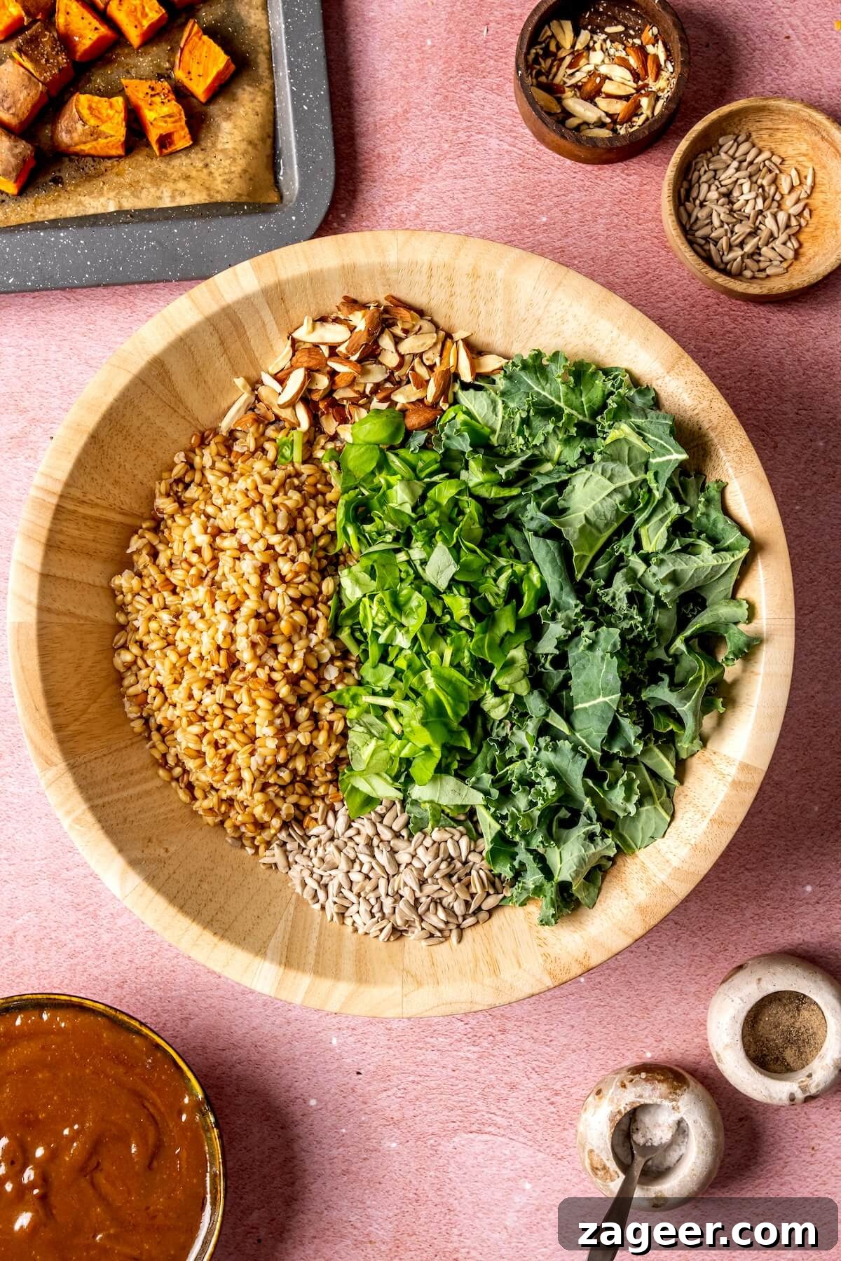 Warm Winter Bounty Salad with Caramelized Shallot Vinaigrette 10 Massaging kale for the Warm Winter Harvest Salad