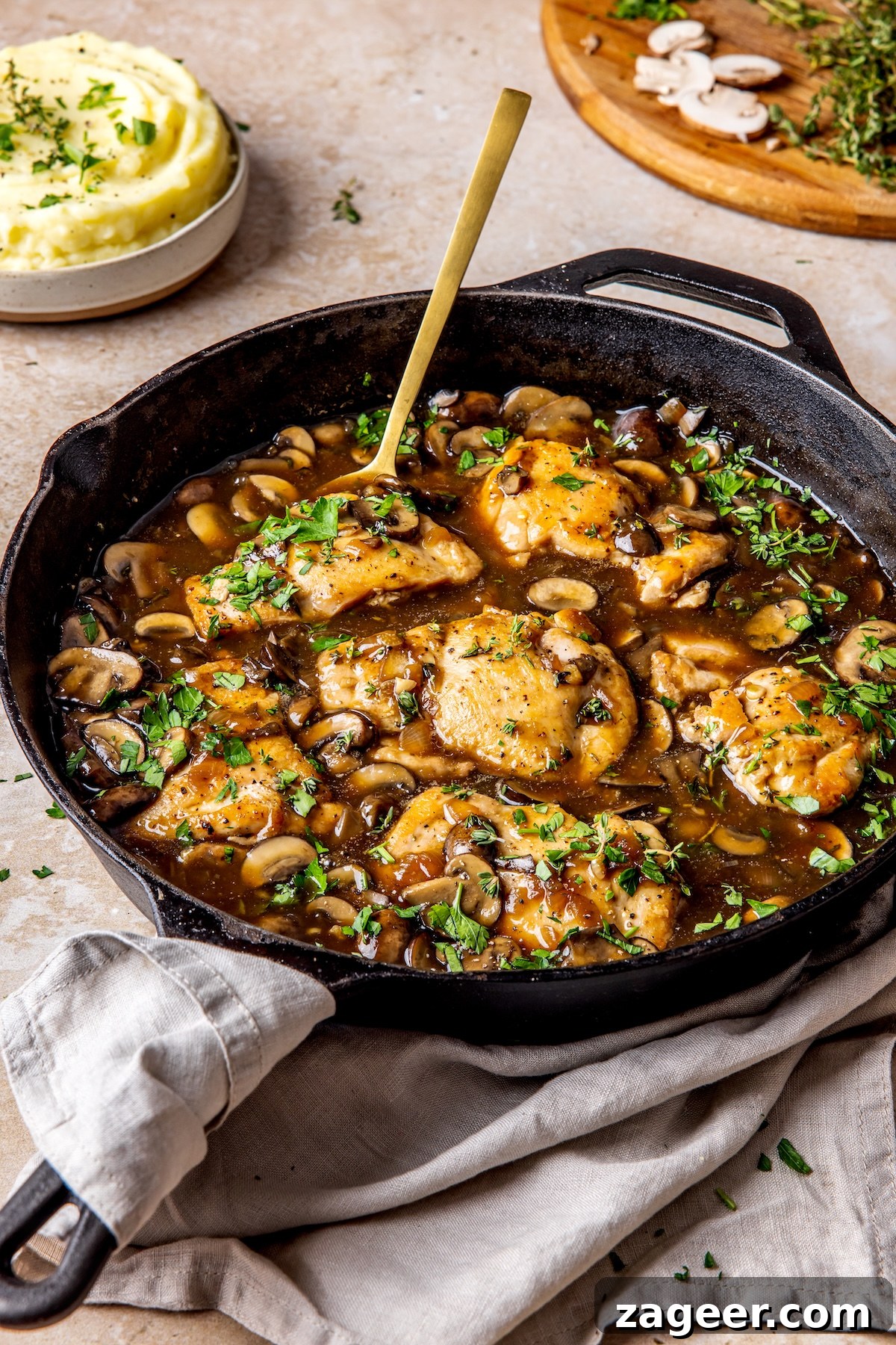 One-Pot Perfection: 22 Healthy, Simple & Tasty Dinners 2 Crispy Skillet Chicken Thighs with Rich Mushroom Gravy - Perfect One-Pan Dinner Idea