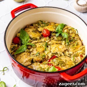One Pot Loaded Veggie Pesto Chicken and Rice - Easy and Healthy Dinner