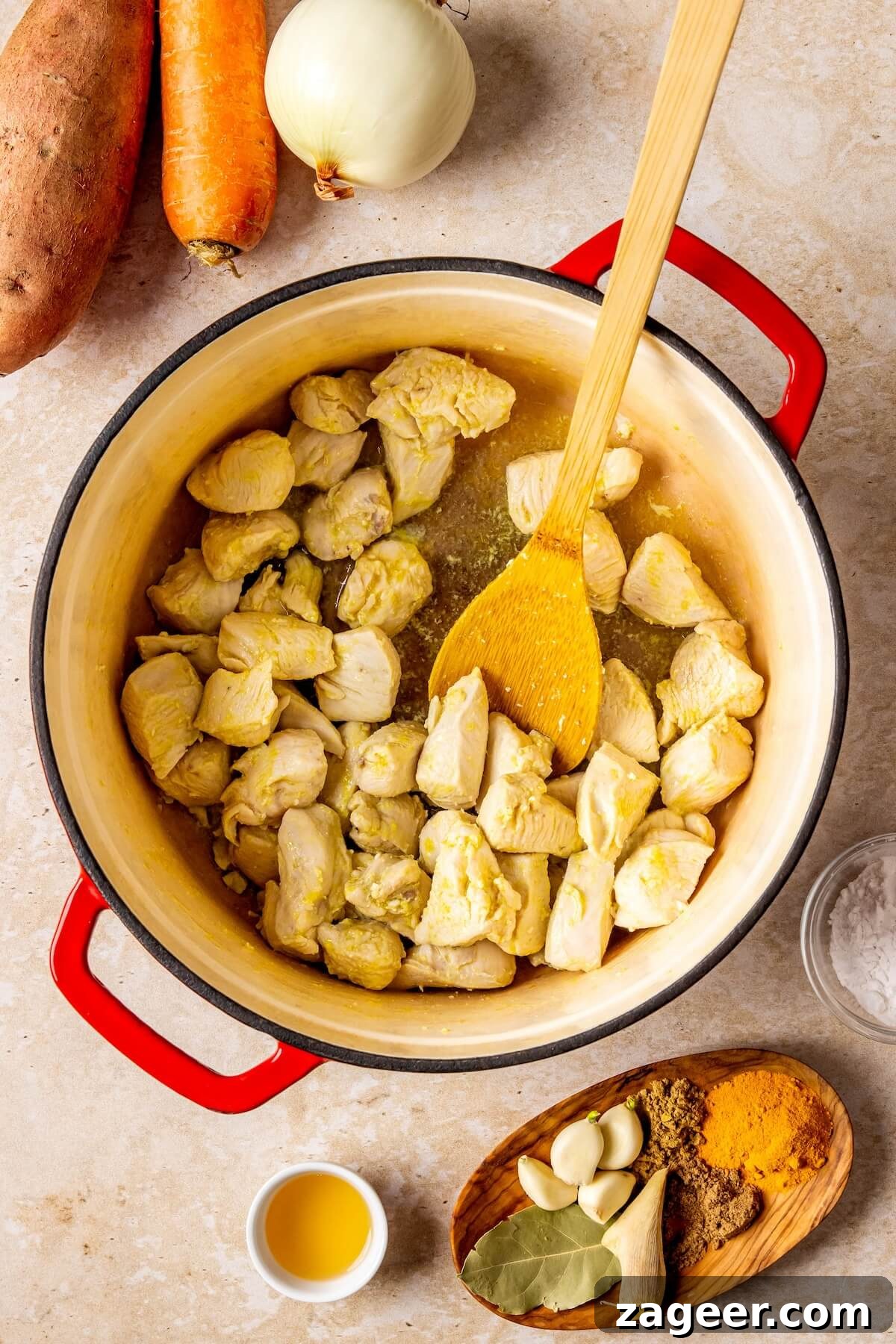 Golden Turmeric Healing Chicken Stew 7 Step 1: Browning chicken for Turmeric Chicken Stew