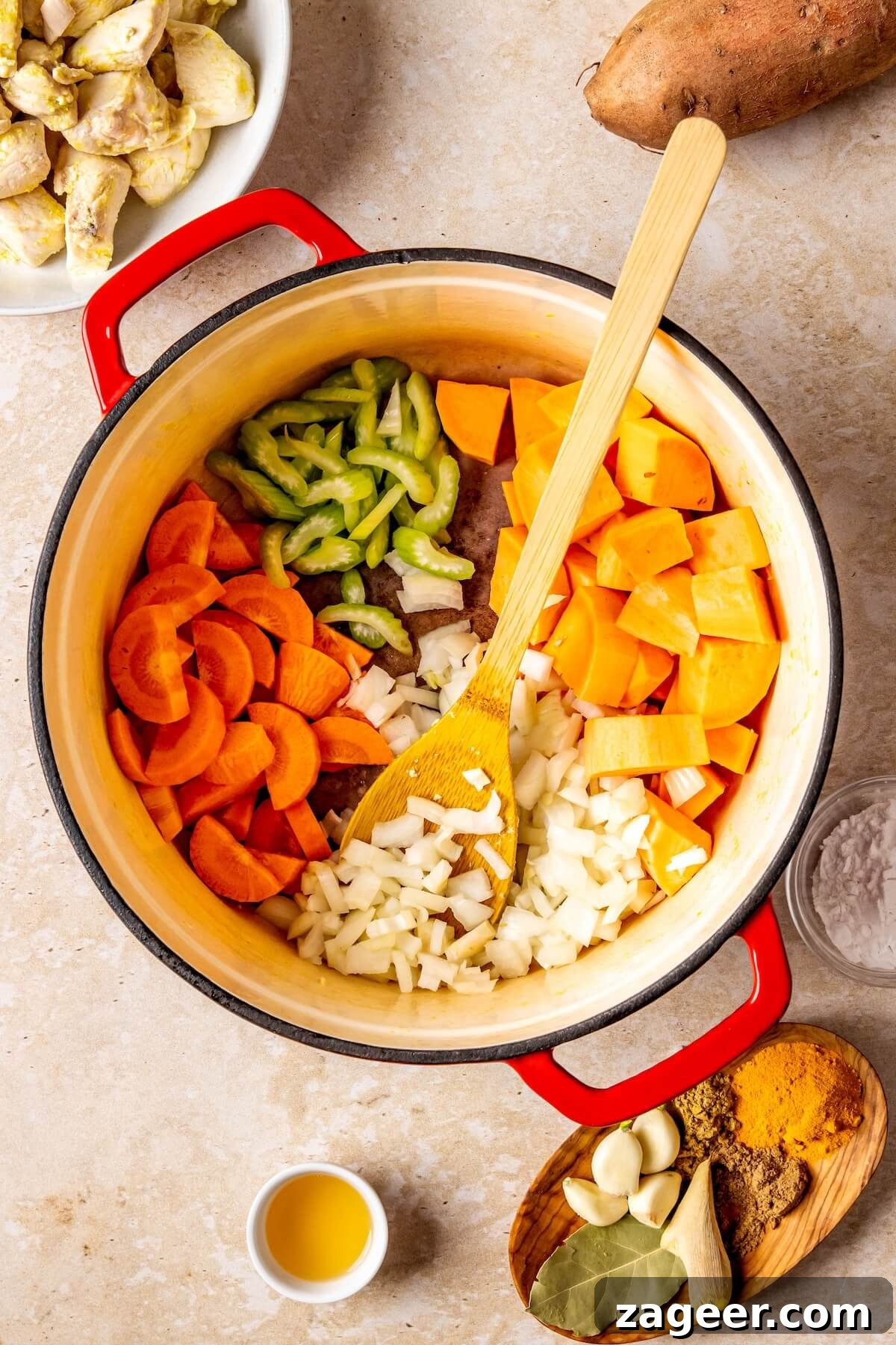 Golden Turmeric Healing Chicken Stew 8 Step 2: Sautéing vegetables for Turmeric Chicken Stew