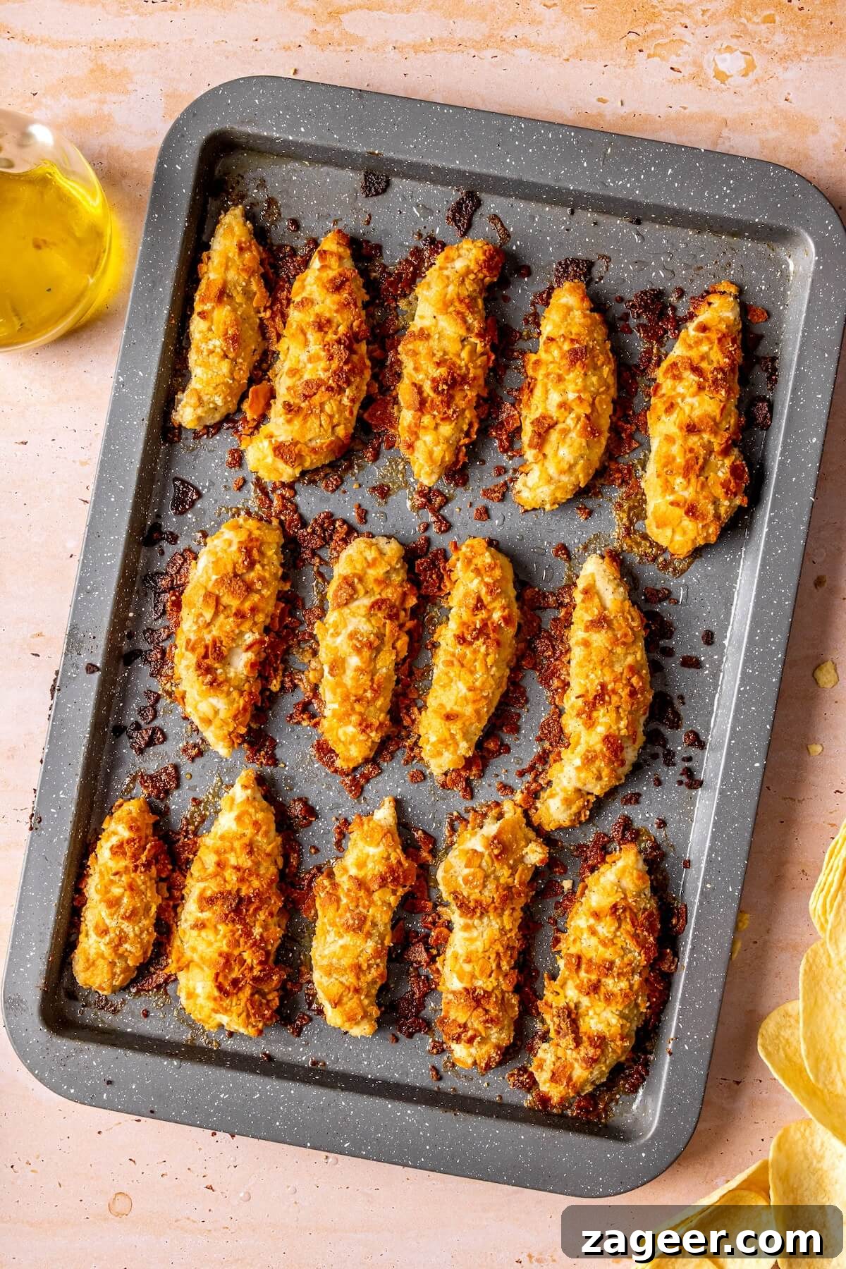 Delicious potato chip crusted chicken tenders with dipping sauces