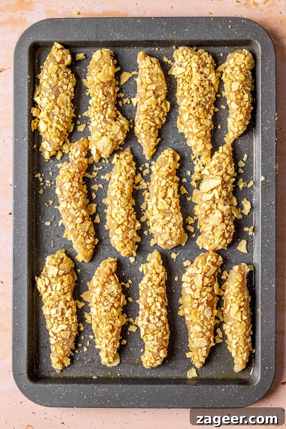 Chicken tenders under the broiler for extra crispiness