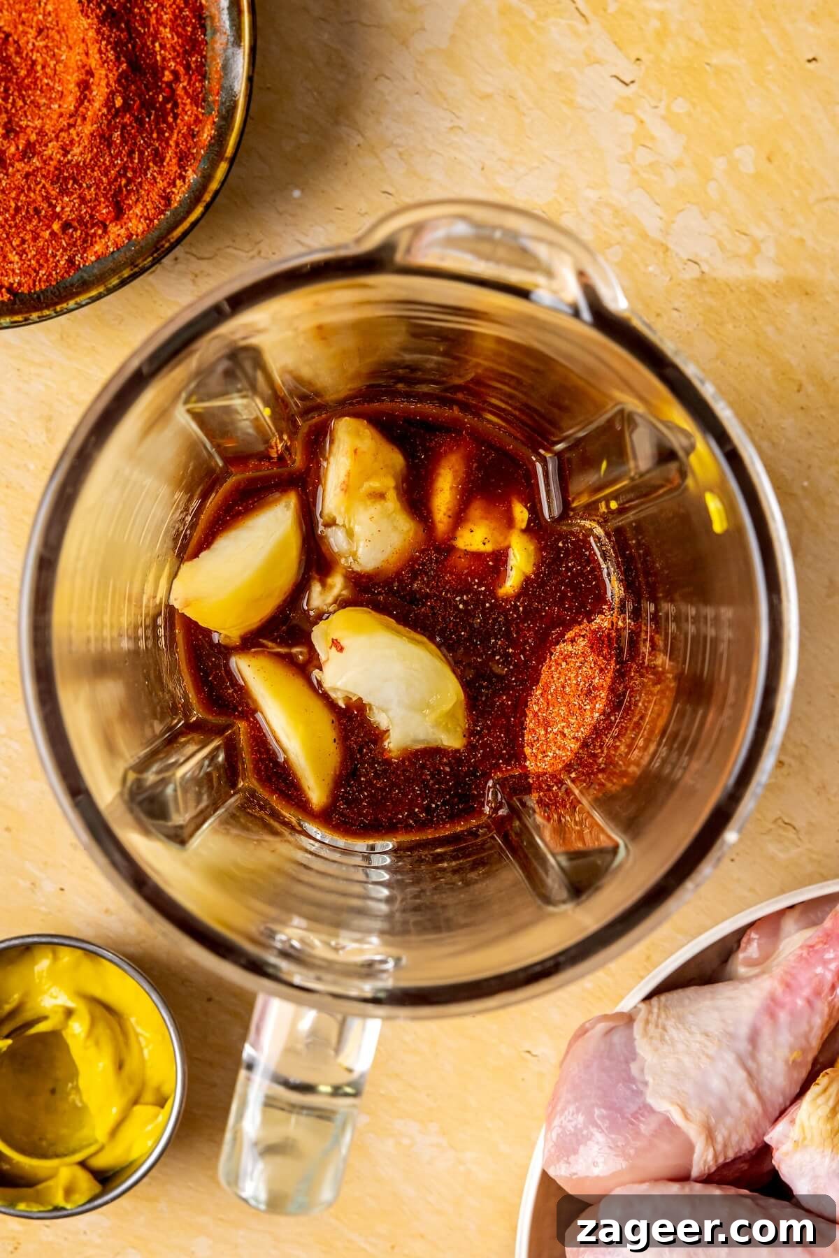 Sweet Peach Glazed Chicken Drumsticks 9 Step 2: Blending the fresh peach and other ingredients for the BBQ sauce - Olivia Adriance