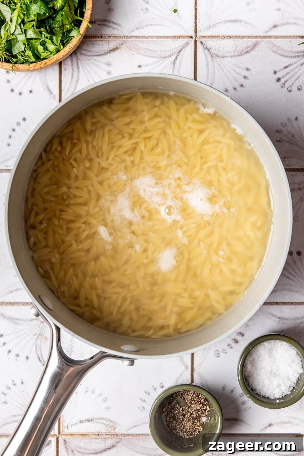 Silky Lemon Orzo (Gluten-Free & Dairy-Free) 10 Step 4: Adding turmeric to the shallot and garlic mixture - Olivia Adriance