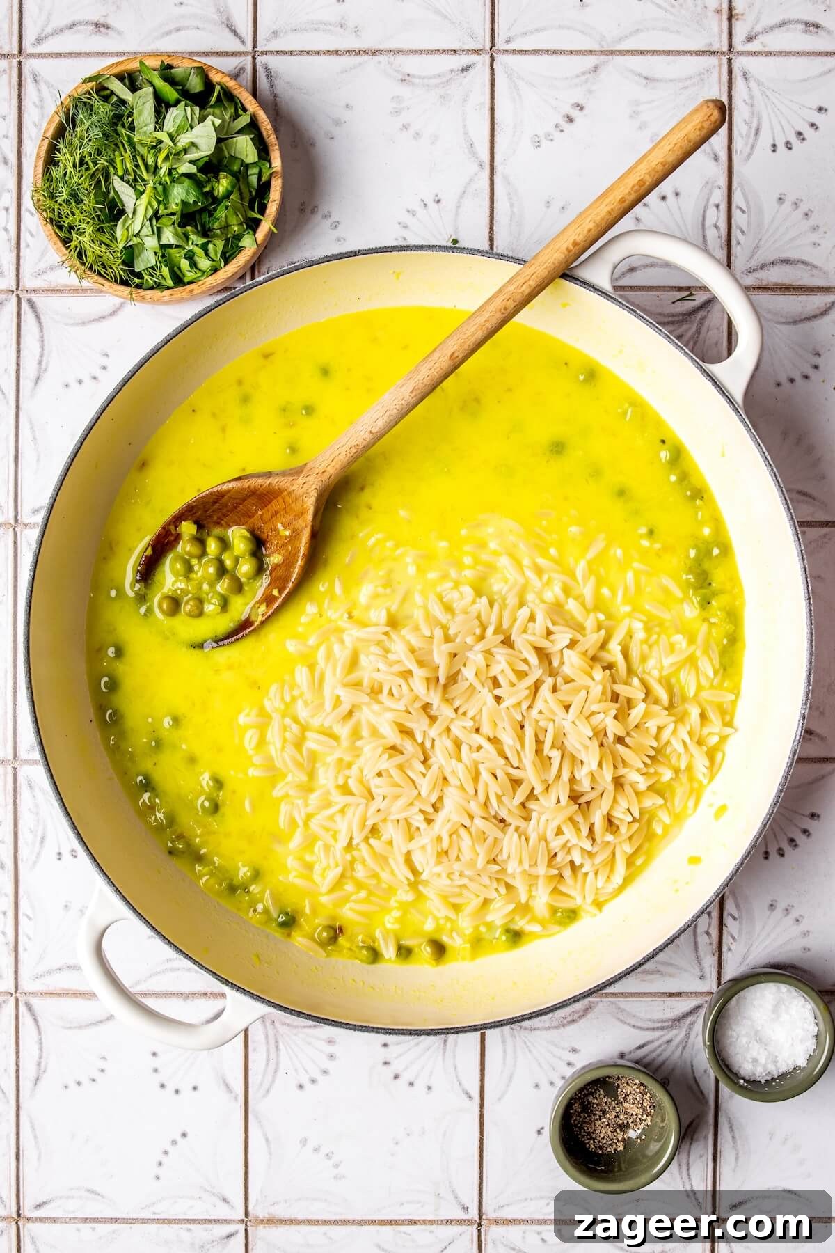 Silky Lemon Orzo (Gluten-Free & Dairy-Free) 11 Step 5: Combining orzo with the creamy lemon sauce - Olivia Adriance