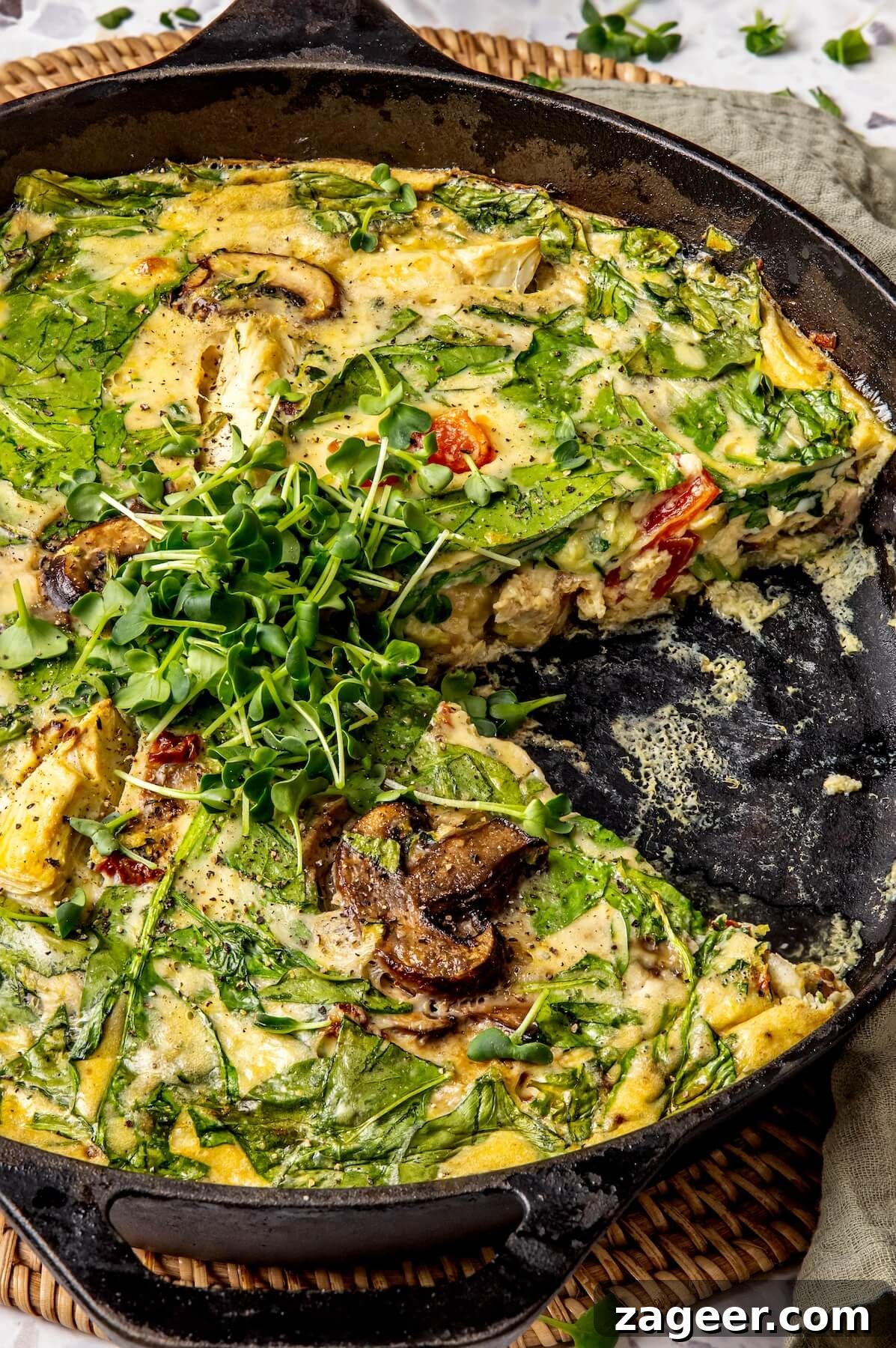 Wholesome Spinach, Mushroom, and Artichoke Frittata 2 Flavorful Spinach Mushroom and Artichoke Frittata for a healthy meal