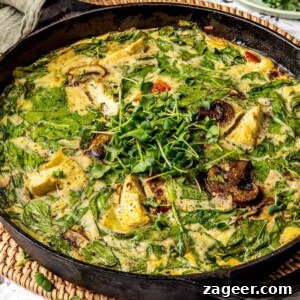 Delicious Spinach Mushroom and Artichoke Frittata ready to serve