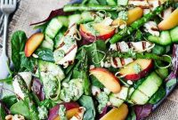Golden Halloumi Peach Salad with Zesty Lemon Pesto
