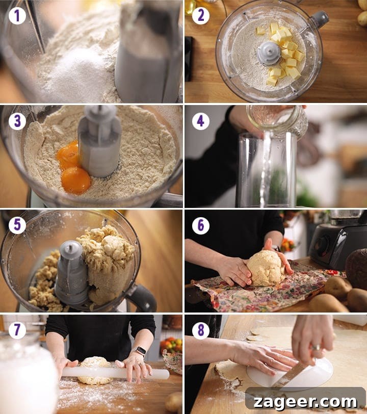Cornwall's Signature Bake 5 An eight-image collage visually demonstrating the step-by-step process of preparing the perfect homemade pastry for Cornish pasties, from mixing ingredients to rolling out the dough.
