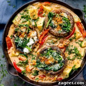 Tuscan Style Stuffed Mushrooms in Creamy Sun-Dried Tomato Sauce makes a great veggie dish, packed with flavour! Gluten free too!