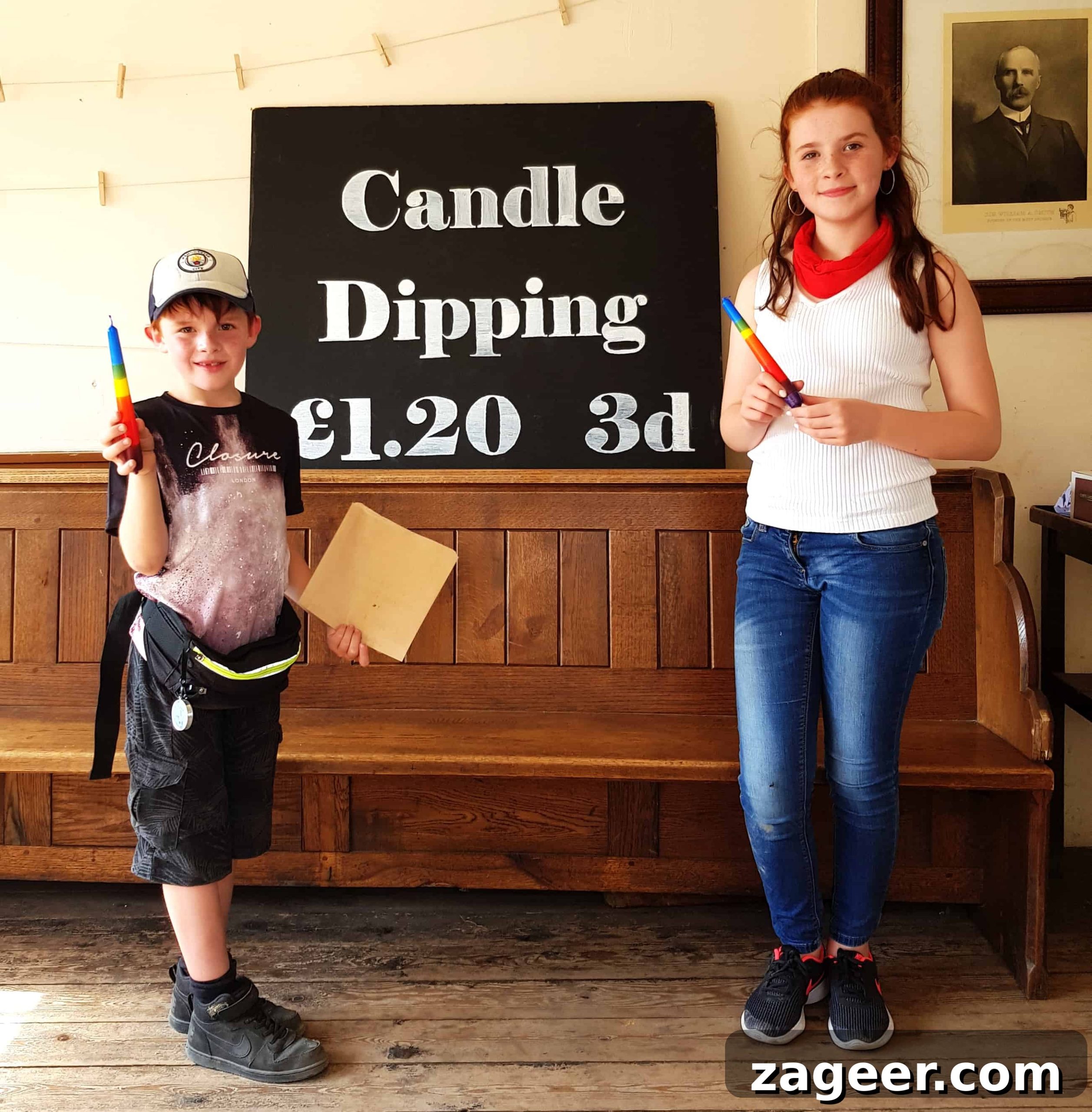 Summer's Fade Brew 5 Children proudly displaying their handmade candles after a fun candle-dipping activity at Blists Hill Victorian Town