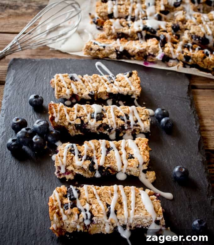 Tangy Blueberry Greek Yoghurt Granola Bars 3 Closeup of Blueberry and Greek Yogurt Granola Bars - healthy, moist, and delicious breakfast bars