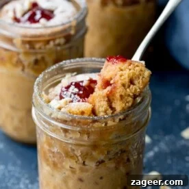 This PB&J mug cake is ready in just 5 minutes, making it the perfect solution when you need something sweet right now!