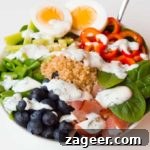The Diet-Defying Leek and Mushroom Gratin 7 Colorful rainbow salad with egg, bacon, and quinoa.
