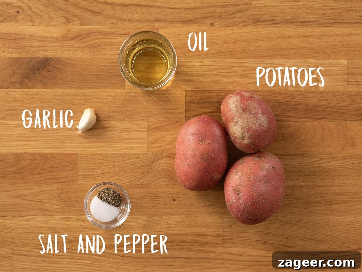 Garlic Sautéed Potatoes 3 Ingredients for saute potatoes on a wooden table