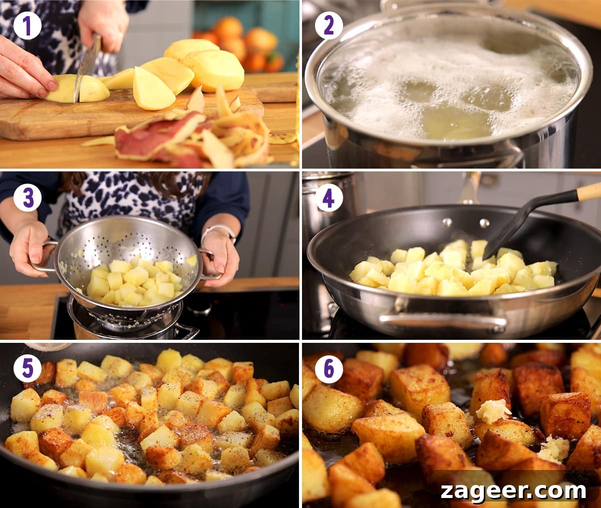 Garlic Sautéed Potatoes 4 6 image collage showing how to make saute potatoes