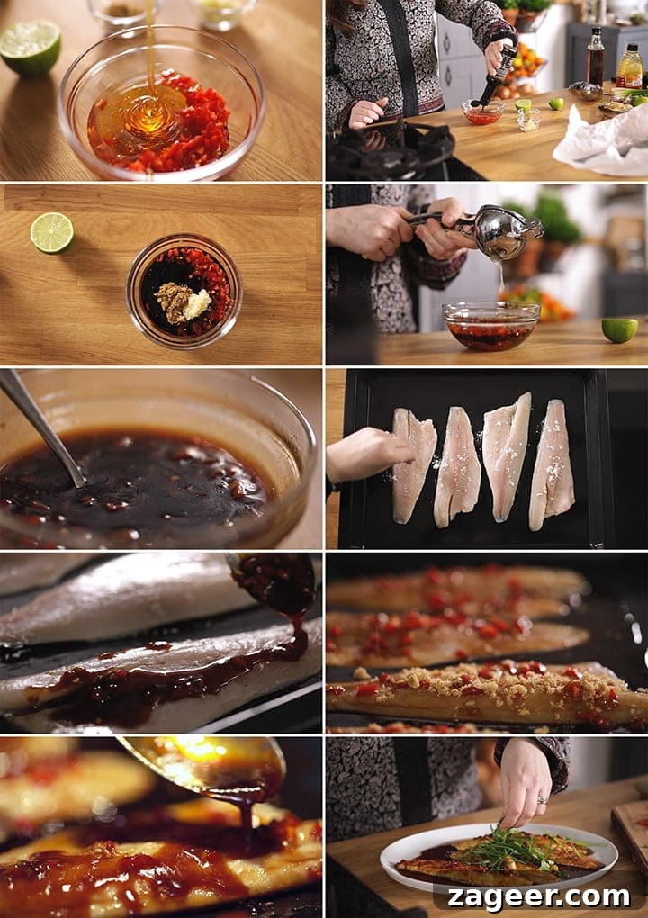 12-Minute Sweet and Sticky Asian Sea Bass 5 10 image collage showing how to make sticky Asian sea bass