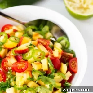 Peach and Pineapple Salsa ready to serve.