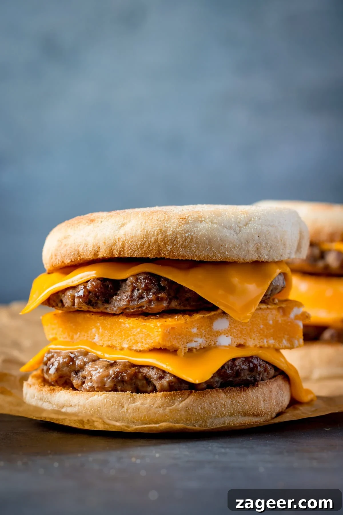 Meal Prep Powerhouse: Homemade High Protein Sausage and Egg McMuffin 2 A perfectly assembled homemade sausage and egg McMuffin, ready to be enjoyed.