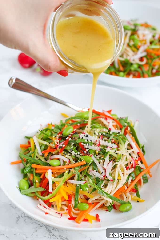 Rainbow Noodle Salad with Zesty Dijon Mustard Dressing - A vibrant, healthy, and refreshing summer meal
