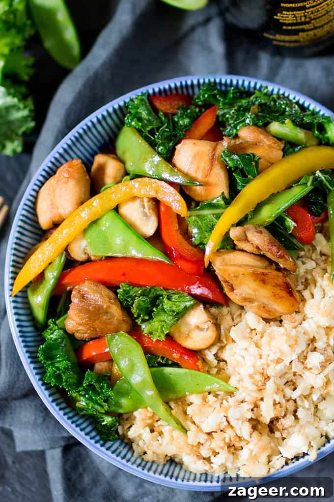 Sticky Honey-Garlic Chicken Stir-Fry with Cauli Egg Fried Rice 4 Ingredients for Honey and Garlic Chicken Stir Fry and Cauliflower Egg Fried Rice laid out on a kitchen counter