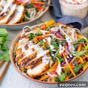 Vibrant Rainbow Chicken Noodle Salad with Chili Lime Zest 5 This Chicken Noodle Rainbow Salad with Chilli Lime Dressing is packed with nutritious ingredients. Totally delicious and satisfying!