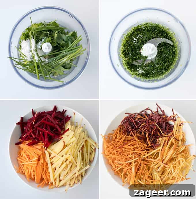 Crispy Veggie Sticks with Artisan Herb Salt 3 A close-up of colorful Vegetable Matchstick Fries on a serving plate, showing their crisp texture and vibrant hues.