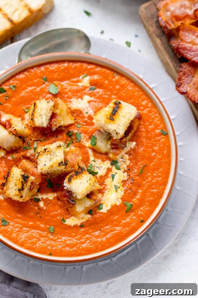 Sneaky Veggie Tomato Soup with Crispy Gruyere Bacon Croutons 2 Hidden Veg Tomato Soup with Gruyere Bacon Croutons - a scrumptiously satisfying winter dinner, easily made gluten-free!