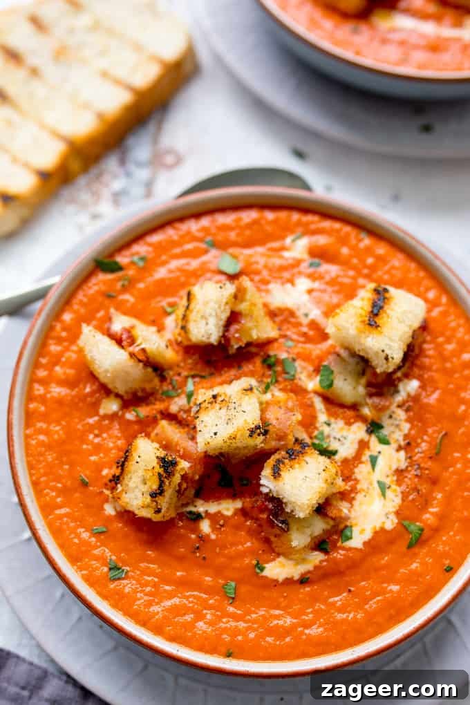 Sneaky Veggie Tomato Soup with Crispy Gruyere Bacon Croutons 4 Hidden Veg Tomato Soup with Gruyere Bacon Croutons - a scrumptiously satisfying winter dinner, easily made gluten-free!