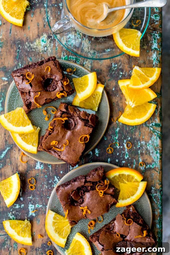 Zesty Orange Caramel Fudge Brownies 5 Chocolate Caramel Orange Brownies with a glossy, rich texture