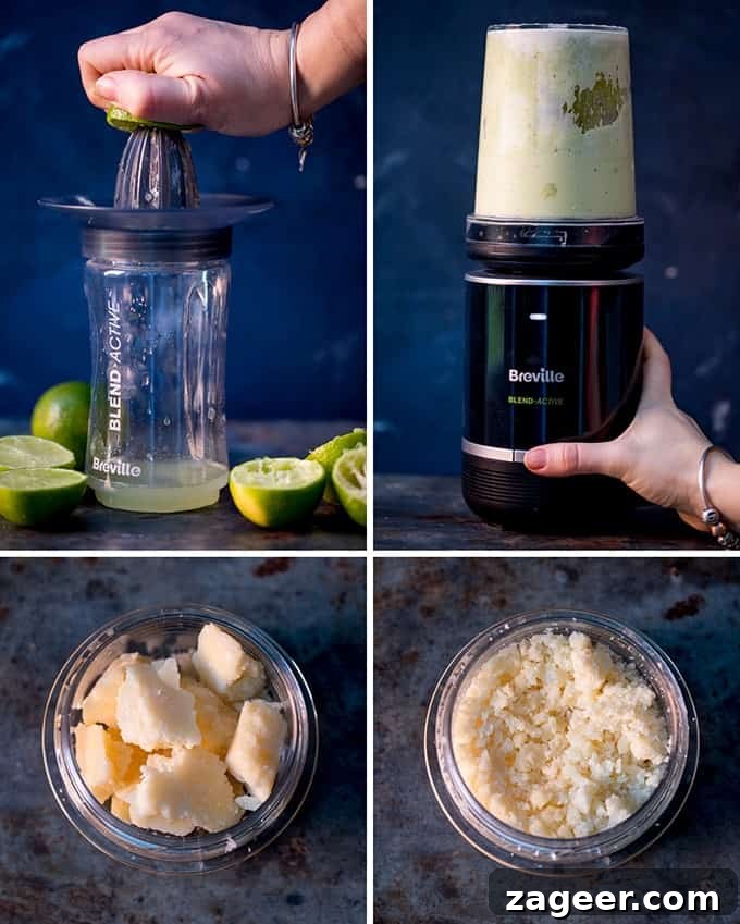 Seafood Extravaganza with a Trio of Dips 3 Hands operating a Breville blender, illustrating the ease and efficiency of preparing various dips for a party.