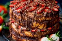 Chocolate Bread-and-Butter Pudding Cake with Fresh Strawberries