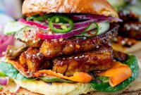 Sticky Glazed Pork Burger with Quick Pickled Veggies
