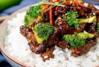 Crispy Tangy Beef with Broccoli in Sweet Glaze