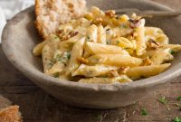 Creamy Gorgonzola Pasta with Garlic and Walnut Crumble