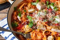 Roasted Chicken Tagliatelle with Charred Vegetables