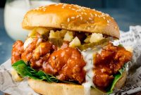 Spicy Buffalo Chicken Burger Recipe with Tangy Blue Cheese Slaw