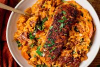 Tuscan Salmon with Creamy Lemon Orzo Recipe