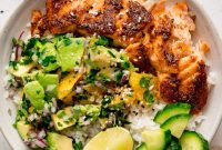 Air Fryer Salmon Bowl with Avocado and Orange Salsa