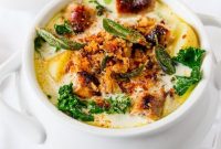 Creamy Sausage and Sage Soup with Buttered Breadcrumb Topping