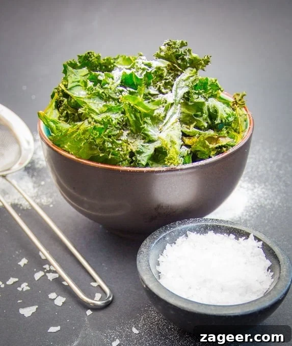 Sweet and Salty Kale Chips Recipe for Crispy Baked Snacks 2 Sweet and Salty Kale Chips - a quick, simple and skinny snack at 116 calories per serving