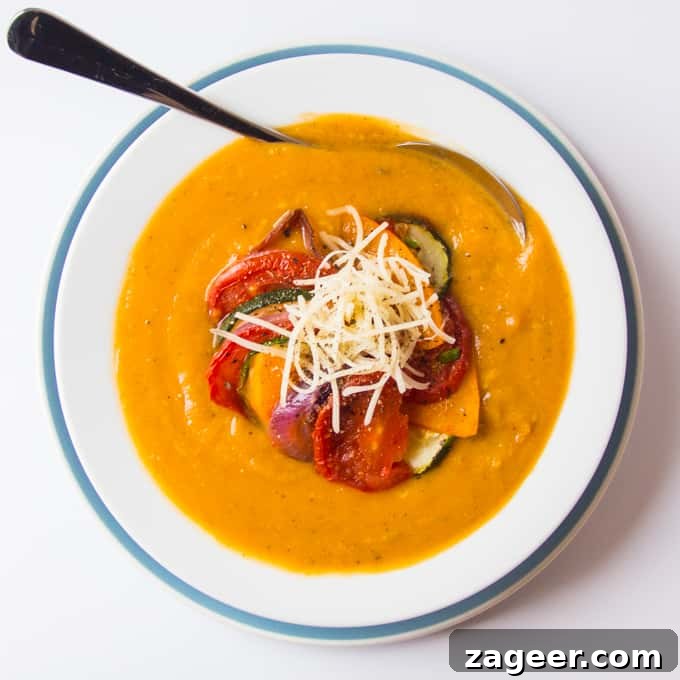 Hearty French Ratatouille Soup Recipe for Summer Vegetables 2 Ratatouille Soup - A luscious, creamy, healthy soup - great for using up the leftover bits of veg from your ratatouille.
