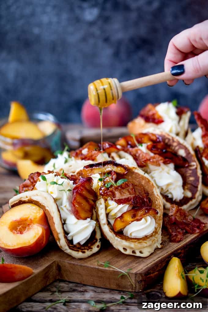 Pancake Tacos with Caramelized Peaches and Pancetta
