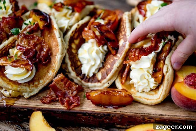 Pancake Tacos with Caramelized Peaches and Pancetta