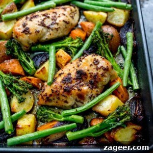 Honey Mustard Sheet-Pan Chicken with Roasted Vegetables 2 Sheet Pan Honey Mustard Chicken with Vegetables - A healthier option when you want a quick and easy dinner! Gluten free too!